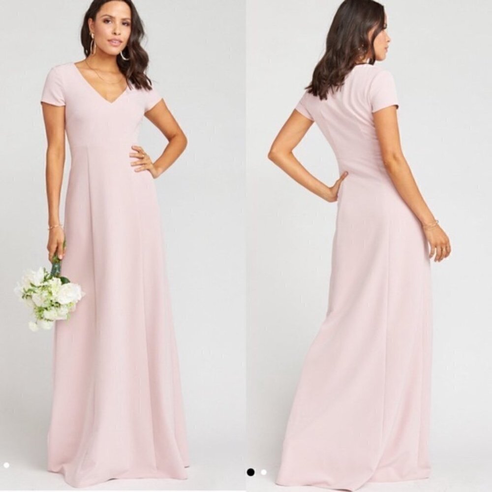 Show Me Your MuMu Pink Geneva Short Sleeve V Neck Dress Gown Maxi Bridesmaid XXS